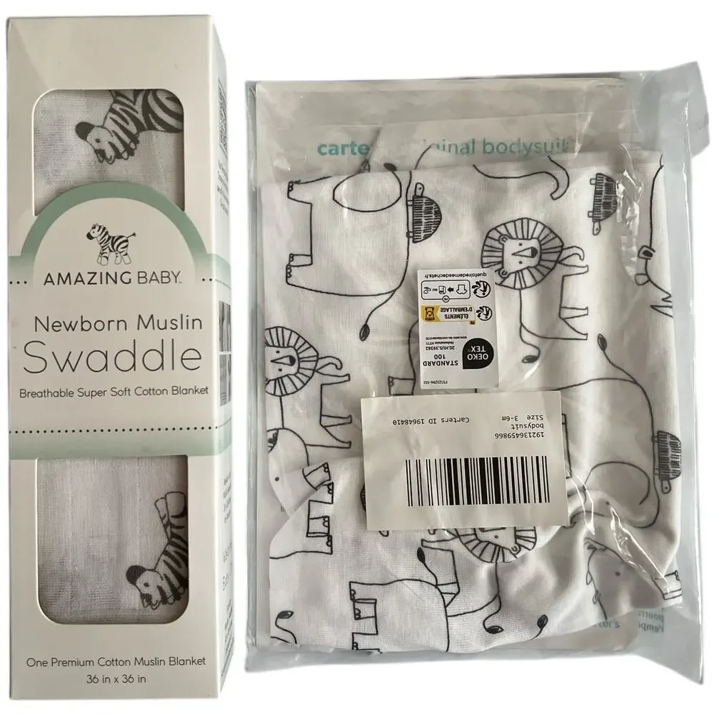 Lot 2 Carter's Body Suit 3-6 months /Amazing Baby Muslin Swaddle
